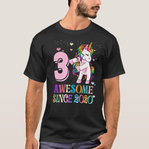 Awesome Since 2020 Flossing Unicorn 3 Year Old Bir T_Shirt