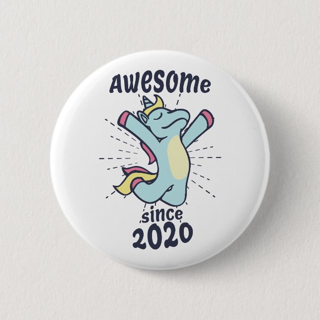 Awesome Since 2020 - Kids Birthday Unicorn Button (Front)