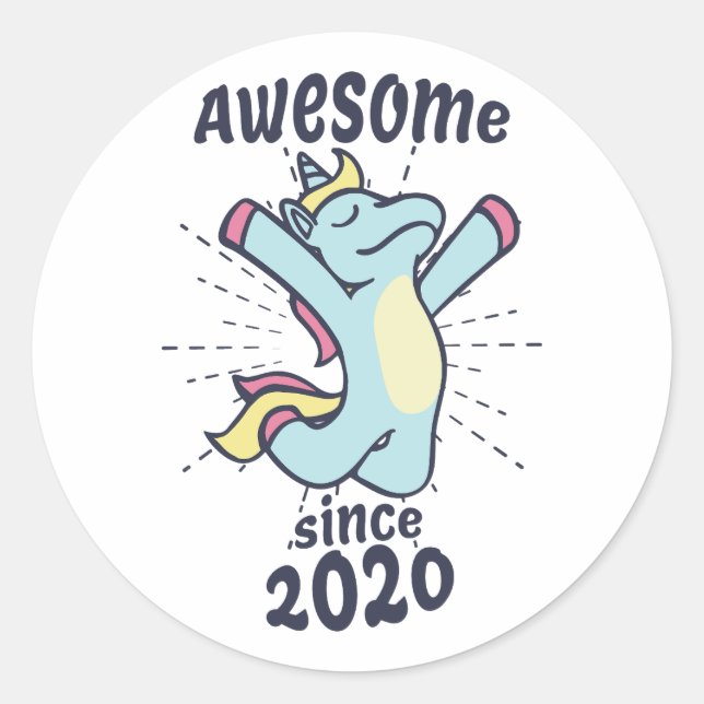 Awesome Since 2020 - Kids Birthday Unicorn Classic Round Sticker (Front)