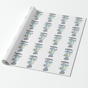 Awesome Since 2020 - Kids Birthday Unicorn Wrapping Paper