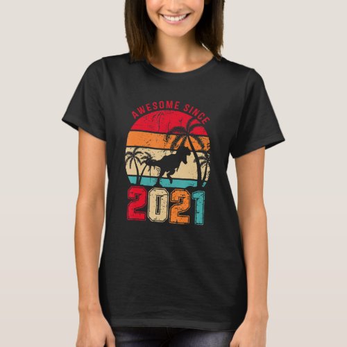Awesome Since 2021 Retro Dinosaur Boys  2nd Birthd T_Shirt