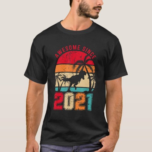 Awesome Since 2021 Retro Dinosaur Boys  2nd Birthd T_Shirt
