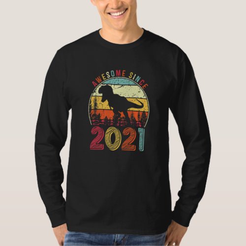 Awesome Since 2021 Retro Dinosaur Boys 2nd Birthda T_Shirt
