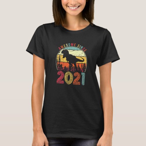 Awesome Since 2021 Retro Dinosaur Boys 2nd Birthda T_Shirt