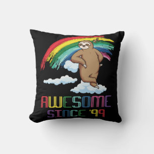 Awesome Since '99 24th Birthday Sloth Rainbow Throw Pillow