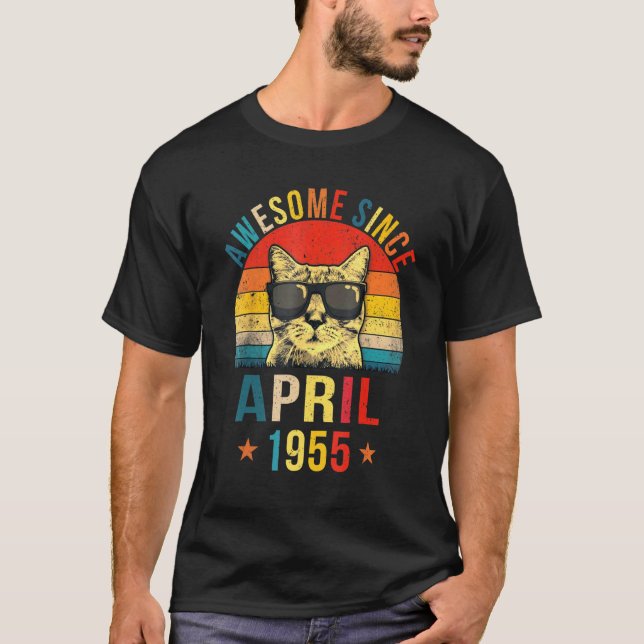 Awesome Since April 1955 67th Birthday  Cat T-Shirt (Front)