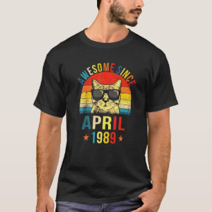 Awesome Since April 1989 33rd Birthday  Cat T-Shirt