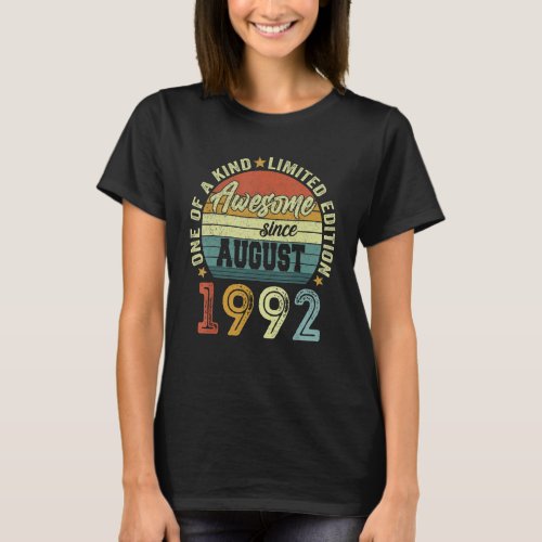 Awesome Since August 1992 30 Years Old 30th Birthd T_Shirt