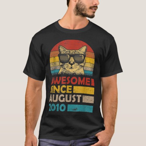 Awesome Since August 2010 9th Birthday Gift Cat T_Shirt