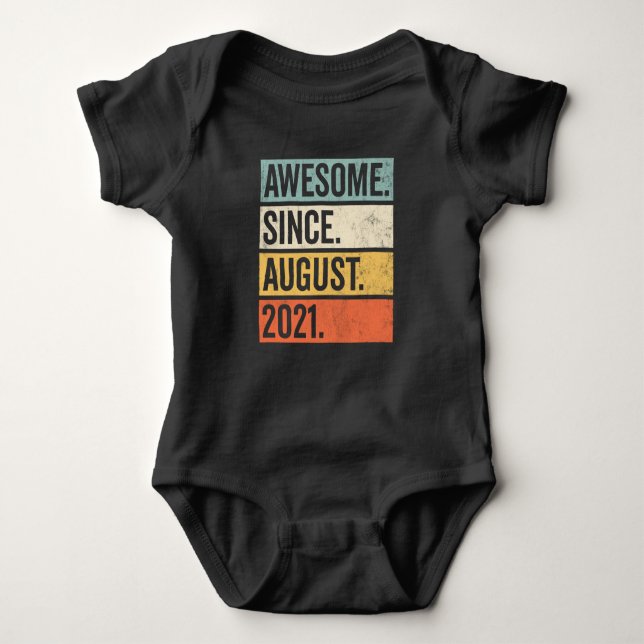 Awesome Since August 2021 Birthday Retro Baby Bodysuit (Front)
