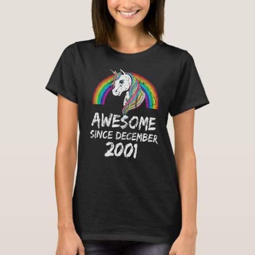 Awesome since December 2001 Unicorn Rainbow T_Shirt