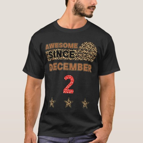 Awesome since December 2nd Leopard Print Vintage B T_Shirt