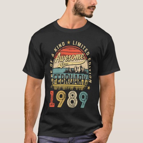 Awesome Since February 1989 34 Years Old 34th Birt T_Shirt