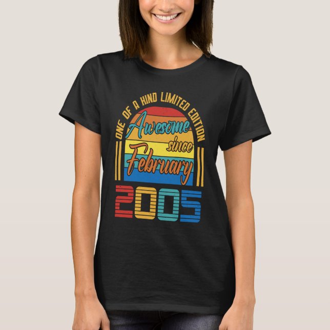 Awesome Since February 2005 18 Years Old 18th Birt T-Shirt (Front)