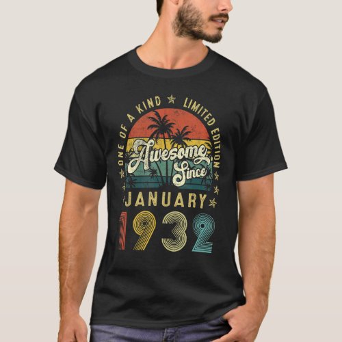 Awesome Since January 1932 91 Years Old 91st Birth T_Shirt