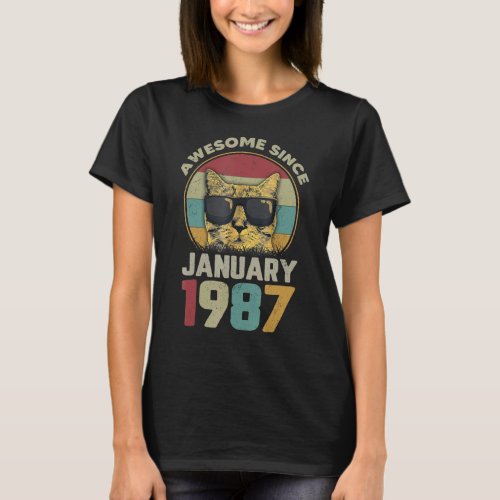 Awesome Since January 1987 35th Birthday Gifts Cat T_Shirt