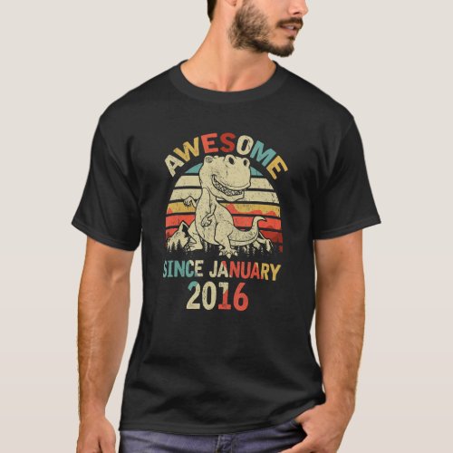 Awesome Since JANUARY 2016 4th Dinosaur Birthday f T_Shirt