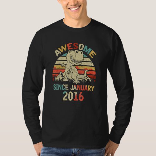 Awesome Since JANUARY 2016 4th Dinosaur Birthday f T_Shirt