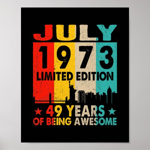 Awesome Since July 1973 49th Birthday Vintage Poster