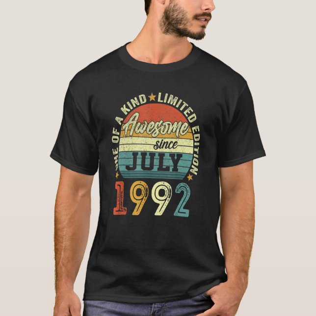 Awesome Since July 1992 30 Years Old 30th Birthday T-Shirt (Front)