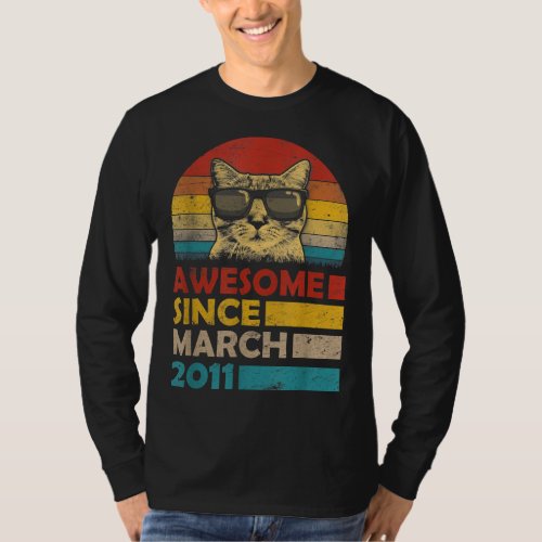 Awesome Since March 2011 9th Birthday Gift Cat T_Shirt