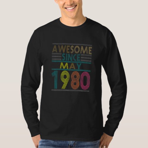 Awesome Since May Born In 1980 Vintage 42nd Birthd T_Shirt