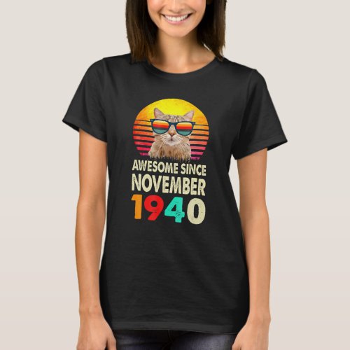 Awesome Since November 1940 82Nd Birthday Gift Cat T_Shirt