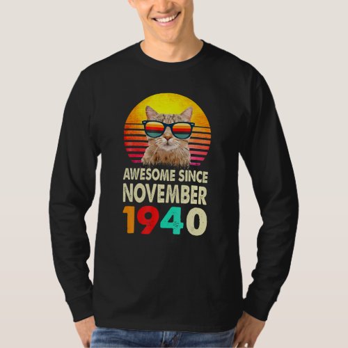 Awesome Since November 1940 82Nd Birthday Gift Cat T_Shirt