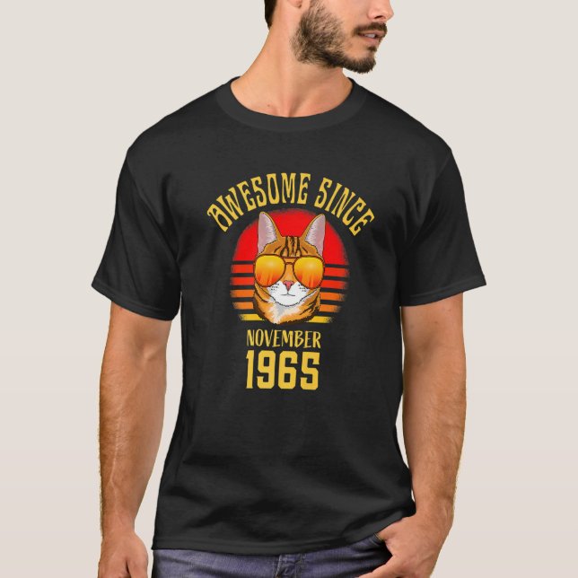 Awesome Since November 1965 57th Birthday  Cat T-Shirt (Front)