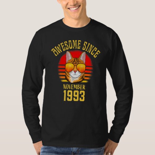 Awesome Since November 1993 29th Birthday  Cat T_Shirt