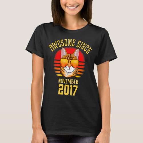 Awesome Since November 2017 5th Birthday   Cat   T_Shirt