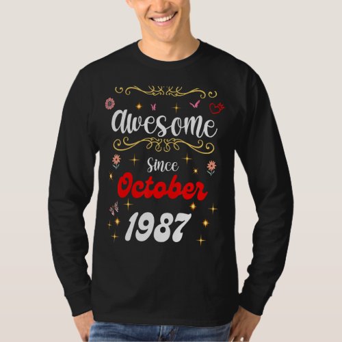 Awesome Since October 1987 Birthday Flowers  Butt T_Shirt