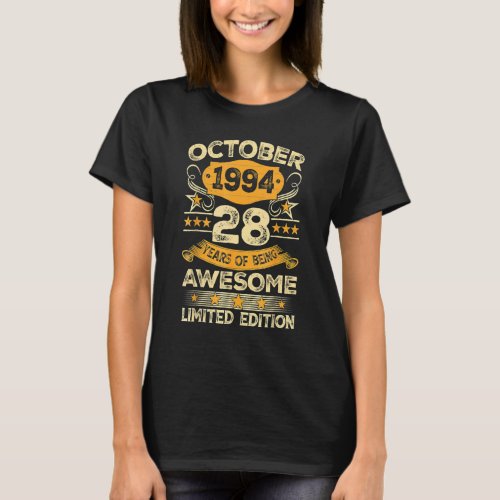 Awesome Since October 1994 28 Years Old 28th Birth T_Shirt