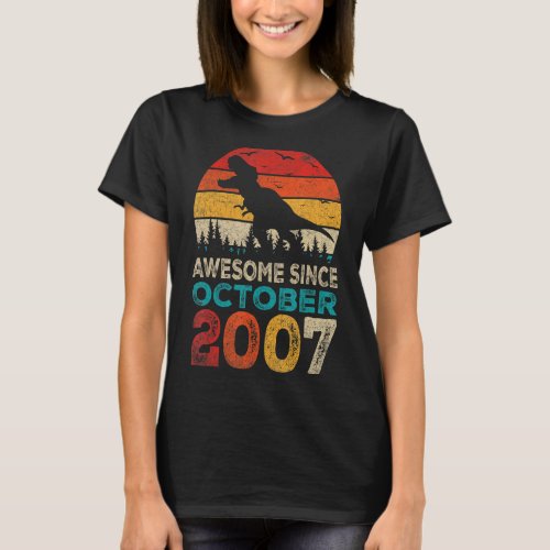 Awesome Since October 2007 15th Birthday Boy Dinos T_Shirt