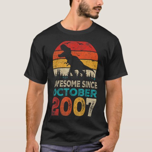 Awesome Since October 2007 15th Birthday Boy Dinos T_Shirt