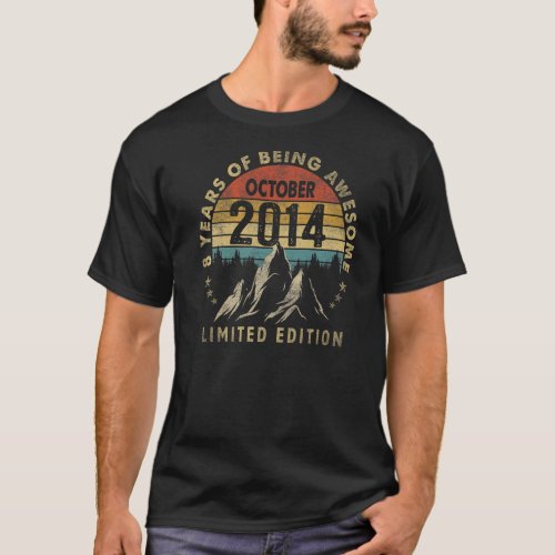 Awesome Since October 2014 8 Years Old 8th Birthda T_Shirt