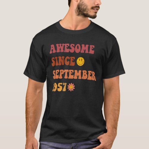 Awesome Since September 1957 Retro Groovy 65 Year  T_Shirt