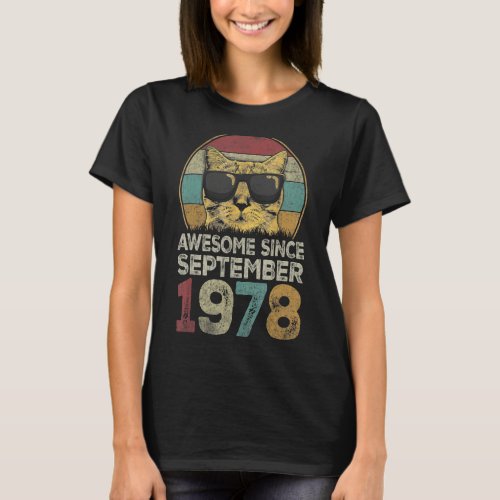 Awesome Since September 1978 44th Birthday  Cat T_Shirt