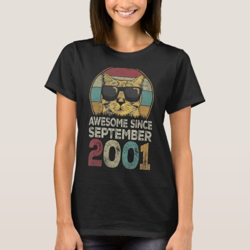 Awesome Since September 2001 21st Birthday  Cat T_Shirt