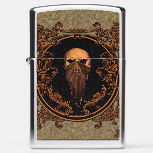 Awesome skull on a frame made of floral elements zippo lighter