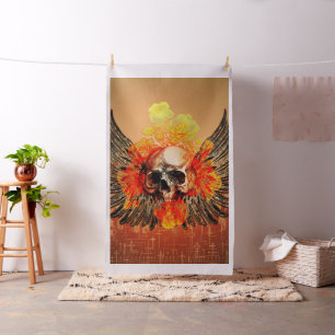 Awesome skull with wonderful roses and wings fabric