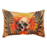 Awesome skull with wonderful roses and wings pet bed