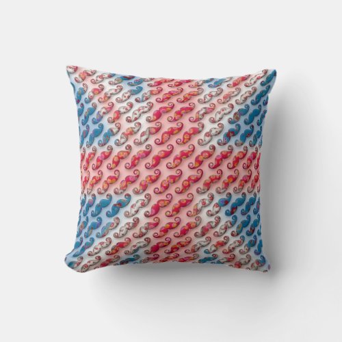 Awesome small floral moustache patterns UK flag Throw Pillow