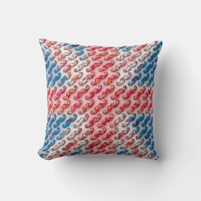 Awesome small floral moustache patterns UK flag Throw Pillow (Front)