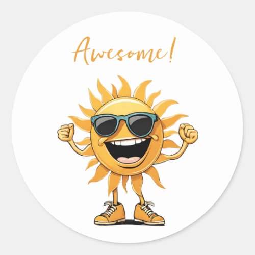 Awesome_Smiling Sun with Sunglasses Classic Round Sticker