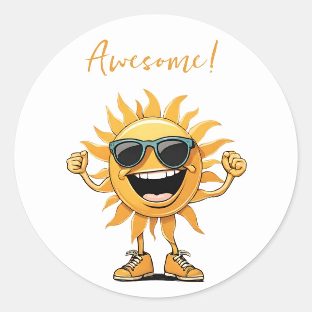 Awesome-Smiling Sun with Sunglasses Classic Round Sticker (Front)