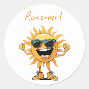 Awesome-Smiling Sun with Sunglasses Classic Round Sticker