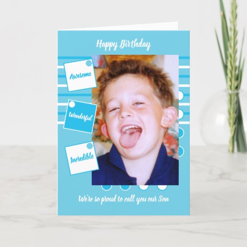 Awesome Son Blue and white Birthday Card