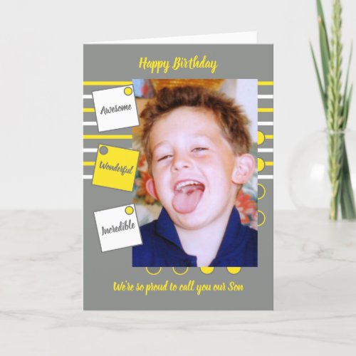 Awesome Son grey and yellow Birthday Card