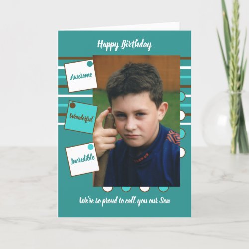 Awesome Son teal and white Birthday Card